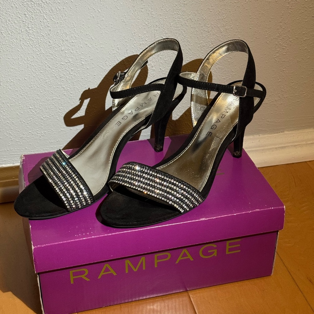 Farah Black Strappy Heels with Silver Accents
